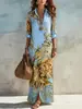 FD2488 Vestido camisa cárdigan con estampado retro estilo francés europeo y americano, vestido maxi bohemio de manga larga