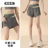 Shorts de yoga tipo dos piezas en bloques de color, tacto nude, de tiro alto, realzan glúteos, anti-exposición, shorts deportivos para mujer, adecuados para correr y fitness