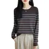 Suéter tejido a rayas de algodón 100% estilo casual para mujer, de manga larga, moderno, versátil, top básico holgado y cómodo