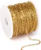 10 metros un rollo de cadena plana de acero inoxidable con eslabones cruzados, galvanizado al vacío color oro 18k, cadena semiacabada para joyería DIY, hecha a mano