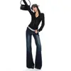 Jeans de Mezclilla Azul Transfronterizos Estilo Dulce Americano Fresco de Cintura Alta para Mujer 2026 Otoño Nuevo Estilo Adelgazantes Levanta Glúteos Altos Textura Acampanada
