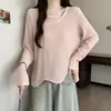 Novedades Otoño 2026 Talla Grande Camiseta de Manga Larga para Mujer Patrón de Ola Irregular Sentido del Diseño Top Calado Delgado