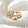 Anillo Abierto Ajustable Tilenny Estilo Ins Más Vendido Transfronterizo con Circonita para Mujer, Diseño Floral Dulce y Lindo