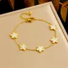 Elegante Simples Concha Branca Pétala de Cinco Folhas Pulseira Colar Brincos Femininos Conjunto Elegante Elegante Aço Titânio Não Desbota Novo Estilo