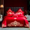 Venta al por mayor del fabricante Elegante Juego de Bordado para Boda de Cuatro Piezas Set de Cama de Boda Rojo de Algodón Puro de 100 Hilos Juego de Varias Piezas
