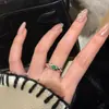 Anillo de Estrella Esmeralda de Lujo Ligero de Gama Alta Diamante Destellante Nicho Exquisito Simple Moda Nacional Nuevo Chino Anillo para Dedos Apilables