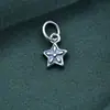 Pingente Estrela de Cinco Pontas Sólida Vintage em Prata Esterlina S925 Charme de Estrela Tridimensional Acessórios para Pulseira DIY para Mulheres Corda Trançada