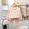 Conjunto de pijama infantil para outono e inverno, pijama com forro de fleece para meninos e meninas, moletom de fleece quente para meninos e meninas