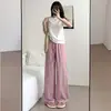 Pantalones anchos de seda de hielo para mujer, de verano, finos, de cintura alta, drapeados, plisados, informales, de algodón y lino.