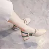 Sandalias de verano para mujer con punta abierta para comercio exterior transfronterizo, de tacón medio, tacón grueso, tacón alto, zapatos elegantes de estilo francés para combinar con faldas