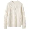Suéter de cashmere com trança e gola redonda, novo estilo outono e inverno 2026, peça base grossa feminina, estilo delicado, cor sólida, suéter quente