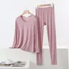 Conjunto de Capa Base de Cuello en V de Modal para Mujer, Adecuado para Primavera, Otoño e Invierno, Ropa Interior Térmica Tallas Grandes, Conjunto de Dos Piezas