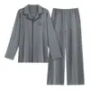 Pijama para hombre, estilo primavera y otoño, algodón puro, manga larga, pantalón largo, cuello de solapa, cárdigan, simple y casual, se puede usar afuera, conjunto de ropa para el hogar