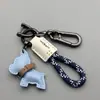 Llavero Colgante de Cachorro Bulldog Francés Lindo de Dibujos Animados Anillo para Llavero de Coche Colgante de Bolsa de Cuerda Tejida a Mano de Cuero