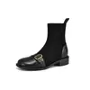 Europa e Estados Unidos 33 com novas botas de cavaleiro costura fivela de cinto comércio exterior 43 salto quadrado botas botas curtas meias adultas botas femininas
