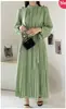Novo Vestido Plissado de Manga Longa Feminino Slim Fit Cintura Apertada Emagrecedor Estilo Coreano Saia Plissada Longa Elegante Vestido Primavera e Outono 2024
