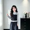 Chica Dulce Diseño de Moda Sentido Falso Dos Piezas Top de Manga Larga Dulce Floral Casual Pantalones de Pierna Ancha Conjunto de Dos Piezas