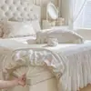 Lençol de Algodão Ajustável e Saia de Cama Duas em Um Estilo Francês Fresco Estilo Princesa Cobertura Completa Antiderrapante Conjunto de Três Peças