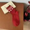 Meias Vermelhas Femininas Outono e Inverno Novas com Laço Estampa Floral, Meias de Cano Médio para Mulheres, Meias Baggy Estilo Ins Atacado
