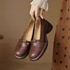 Sapatos Femininos de Couro Macio com Salto Alto Grosso, Boca Rasa, Estilo Novo Primavera 2026 Sapatos Mary Jane, Bico Redondo, Sapatos Slip-On Retrô Francês
