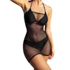 Lencería Sexy Comercio Transfronterizo Europeo y Americano Red de Pescado que Cubre la Cadera Sexy Hueco con Tirantes Vestido de Red W620