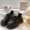 Sapatos de couro de bico redondo com sola grossa feminino 2025 verão novo estilo britânico combina com tudo doce jk com saia sapatos de amarrar