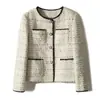Elegante chaqueta bicolor estilo Chanel, abrigo corto de tweed blanco para primavera y otoño para mujer, nueva moda de otoño para mujer