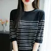Camiseta de Punto Jacquard Holgada Casual de Manga Corta y Cuello Redondo de Lyocell para Mujer, Camisa Fina, Pieza Única Europea y Americana