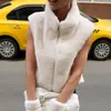 Nuevo Chaleco de Punto sin Mangas con Cuello Alto de Piel Sintética de Color Sólido con Cremallera para Mujer, Otoño e Invierno Europeo y Americano, Nuevo Transfronterizo