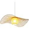 Lámpara Colgante Tejida de Bambú Estilo Japonés Única Creativa con Forma de Sombrero de Paja para Casa de Té, Hotel Interior, Restaurante, Sala de Estar, Accesorio de Iluminación para Vestíbulo