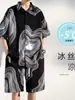 Traje de seda de hielo para hombre, de verano, fino, suelto, con estampado de tinta salpicada, camisa de manga corta, marca de moda Ruan Shuai, pantalones cortos deportivos casuales, conjunto de dos piezas