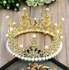 Corona de decoración para tartas de cumpleaños infantiles, corona pequeña con perlas y diamantes de imitación de plata dorada, accesorios para hornear