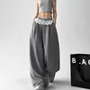 Pantalones de Diseño de Encaje Empalmado para Danza Jazz con Cortina de Glúteos, Estilo Niche, Holgados, Adelgazantes, Negros, Deportivos Casuales, Pierna Ancha, Modernos