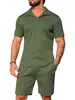 Verano Nuevo Estilo Transfronterizo Conjunto de Punto Casual para Hombre Camisa Polo Manga Corta Pantalones Cortos Cuadros Color Sólido Rayas