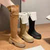 Botas de suela gruesa y tacón robusto para otoño e invierno, diseño de pierna ancha, nuevo estilo 2026, botas largas hasta la rodilla, botas altas para mujer, con diseño de doblez