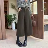 Foto Real Outono/Inverno Novo Calça de Lã com Barra Curva Oito Pontos Cintura Alta Emagrecedora Casual Perna Larga Perna Reta com Cinto