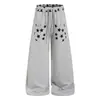 Calça casual cinza estampada retrô estilo americano, nova coleção de outono, corte solto, versátil, com cordão, perna reta, calça de moletom larga para homens e mulheres