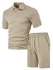 Conjunto de roupas masculinas primavera-verão casual, conjunto de camiseta e shorts de manga curta com gola dobrável em jacquard fino, estilo fino transfronteiriço de verão