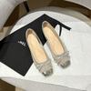 796-11 Flats Pequeños para Aumentar la Altura Punta Cuadrada Lazo Malla Plateada Transparente Zapatos de Mujer Casual Ropa de Trabajo Zapatos