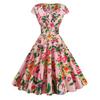 X comércio exterior transfronteiriço roupas femininas retrô verão europeu e americano com decote em V manga curta nordeste flor vermelha estampada grande vestido de balanço em estoque
