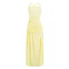 Novo vestido de moda feminina estilo europeu e americano, elegante gola quadrada lisa, cintura plissada com faixas, vestido longo formal de alta qualidade