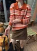 Polo de jacquard escovado de lã e cashmere para mulheres, quente, outono e inverno, suéter de lã listrado retrô, top solto 26 novo