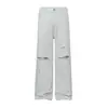 K2267 Estilo High Street Americano Unisex Moderno Lavado Color Sólido Diseño Desgastado Jeans Anchos Holgados para Hombre