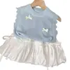 Chaleco Calado de Nuevo Estilo Princesa para Bebé Niña Verano 2026 Top de Punto con Manga de Volantes Infantil Moda Coreana