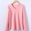 Camiseta feminina moderna de algodão mercerizado 80, manga comprida, primavera e verão, decote em V, blusa justa, base de algodão 8888-1