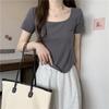 U-Shaped Collar Design Sense Niche T-Shirt de manga comprida Primavera e Outono Primavera e Outono Inverno Slim-Fit Interior Pure Short Base Shirt Top