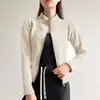 Jaqueta Curta de Lã com Zíper e Gola Alta Feminina Outono Inverno Roupa Exterior Emagrecedora Com Pelúcia Grossa Quente Top de Yoga