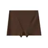 Cueca boxer feminina de seda gelada sem costura, plus size, anti-exposição, com base embutida, dois em um, atacado