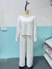 Comércio Transfronteiriço Estilo Europeu e Americano Blusa Ombro a Ombro de Manga Longa com Calça de Cintura Alta Wide Leg Suit Casual Sexy para Mulheres