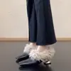 5cm~Cuadrado Retro Tacón Grueso Versátil Moda Más Terciopelo Cálido Piel Zapatos para Mujer Sin Cordones Mocasines de Tacón Grueso Zapatos Individuales